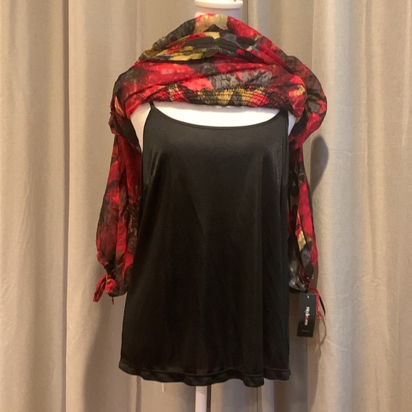 NWT - Style & Co. 2-Piece Red and Black Floral Blouse Size 12 - Picture 4 of 14